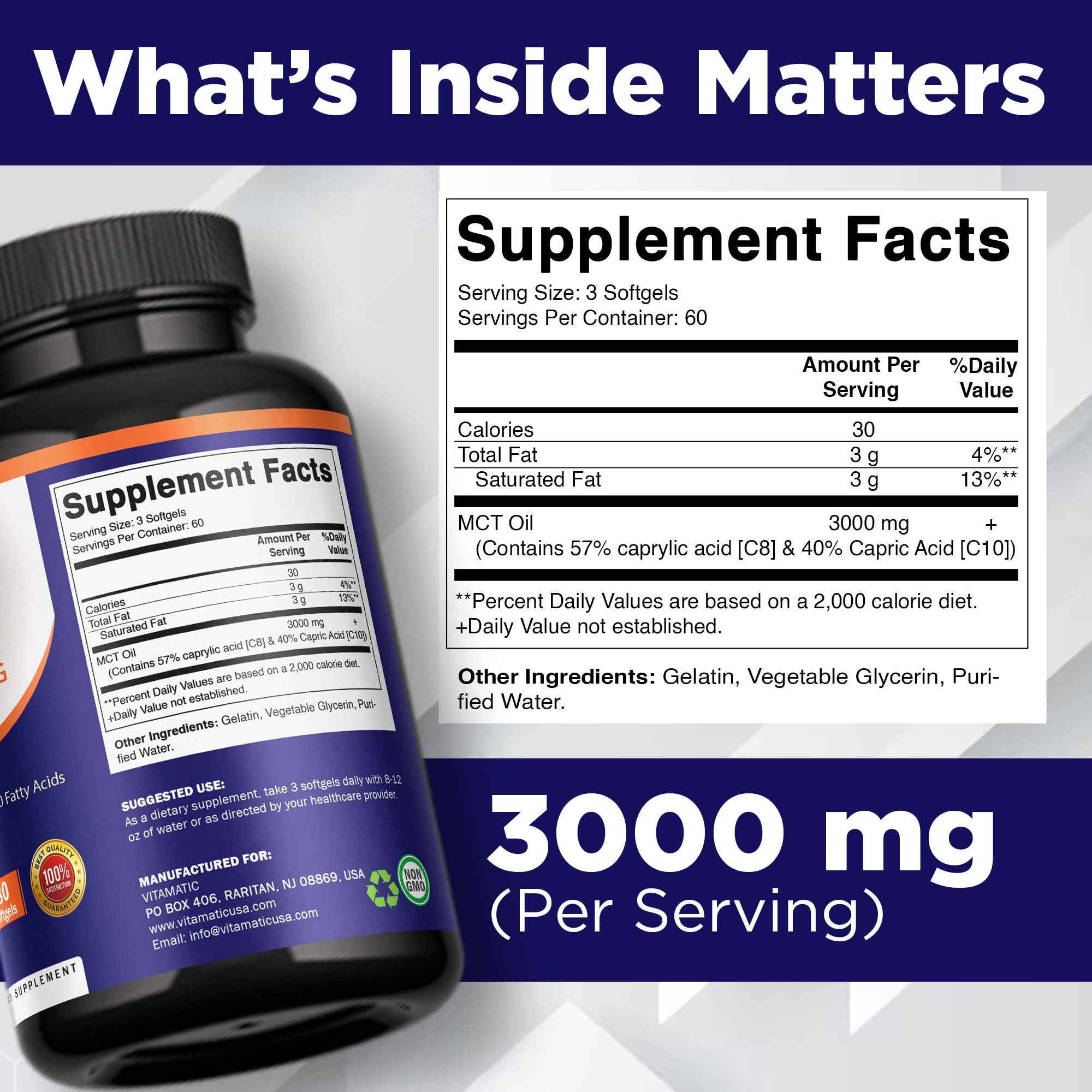 Vitamatic MCT Oil Capsules side view showing capsule size