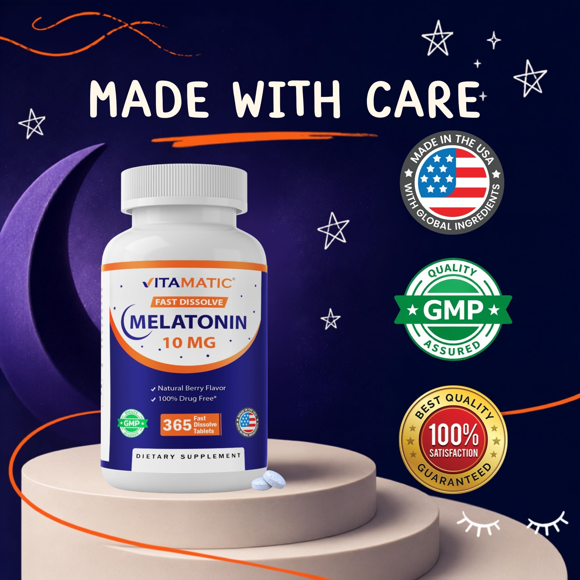 Vitamatic Melatonin 10 mg fast dissolve tablets in hand
