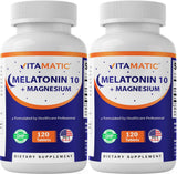 Vitamatic Melatonin 10 mg with Magnesium 200 mg front view of the bottle