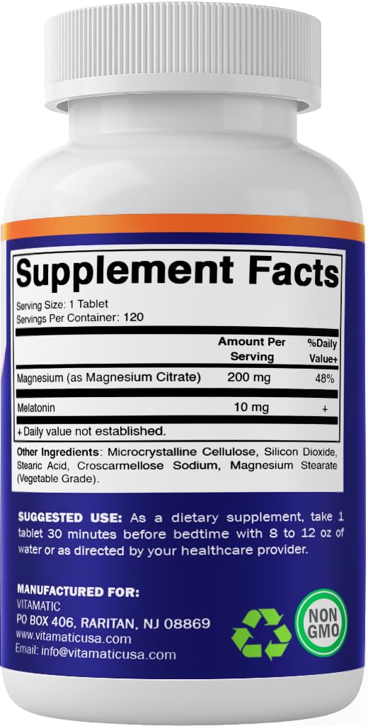 Vitamatic Melatonin 10 mg with Magnesium 200 mg on a wooden table