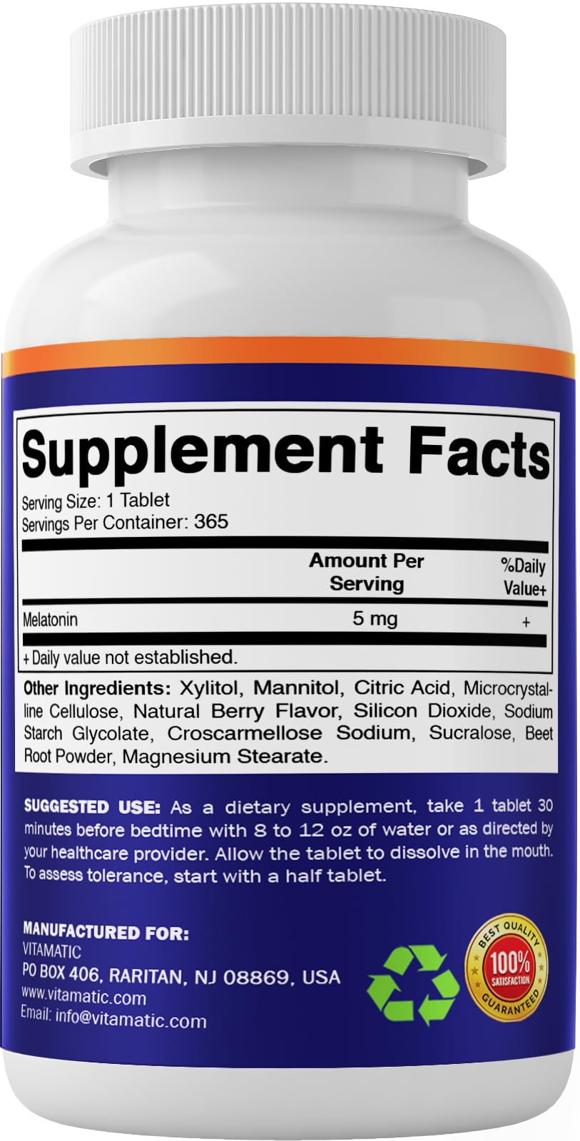 Vitamatic Melatonin 5 mg bottle with a natural setting