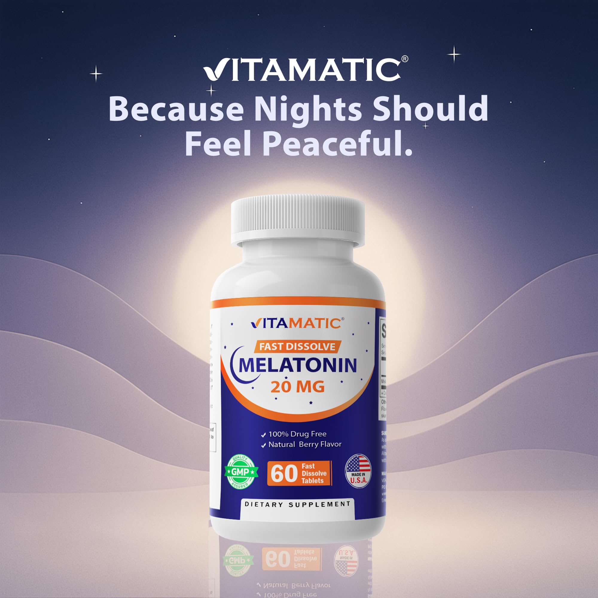 Vitamatic Melatonin Fast Dissolve Tablets 20mg side view