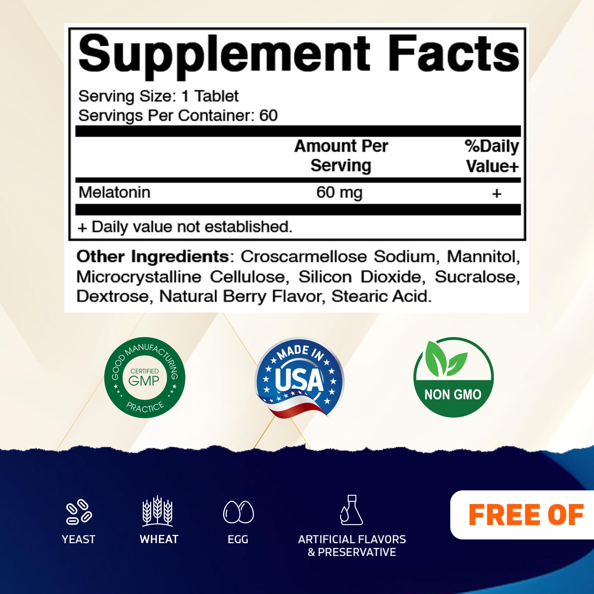 Vitamatic Melatonin Fast Dissolve Tablets 60mg back view