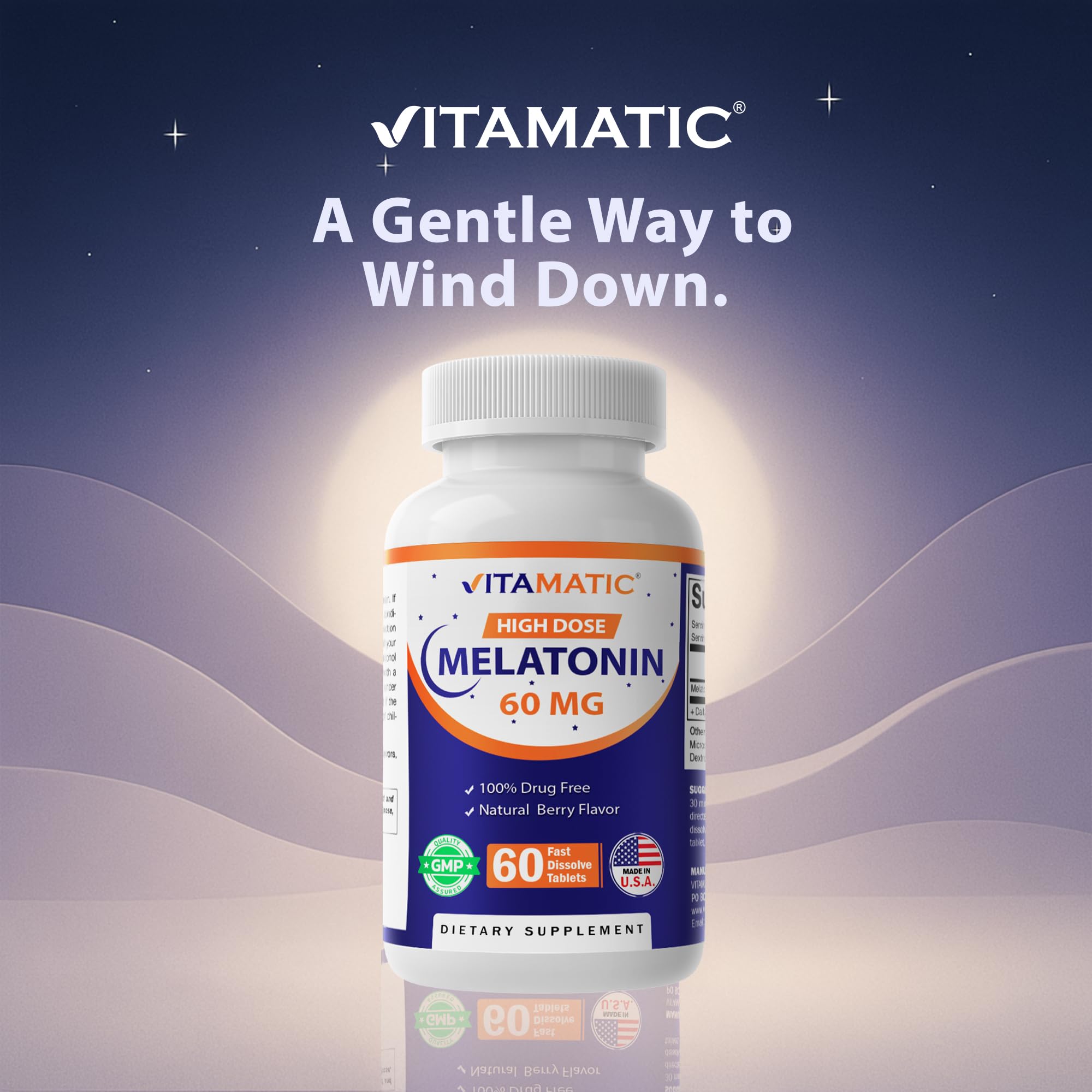 Vitamatic Melatonin Fast Dissolve Tablets 60mg with natural berry flavour