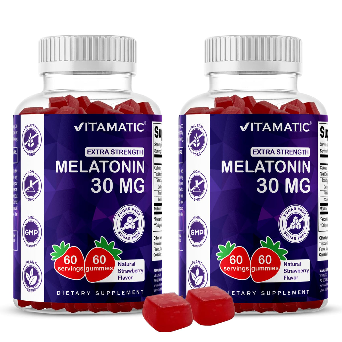 Vitamatic Melatonin Gummies 10mg Strawberry flavour front view