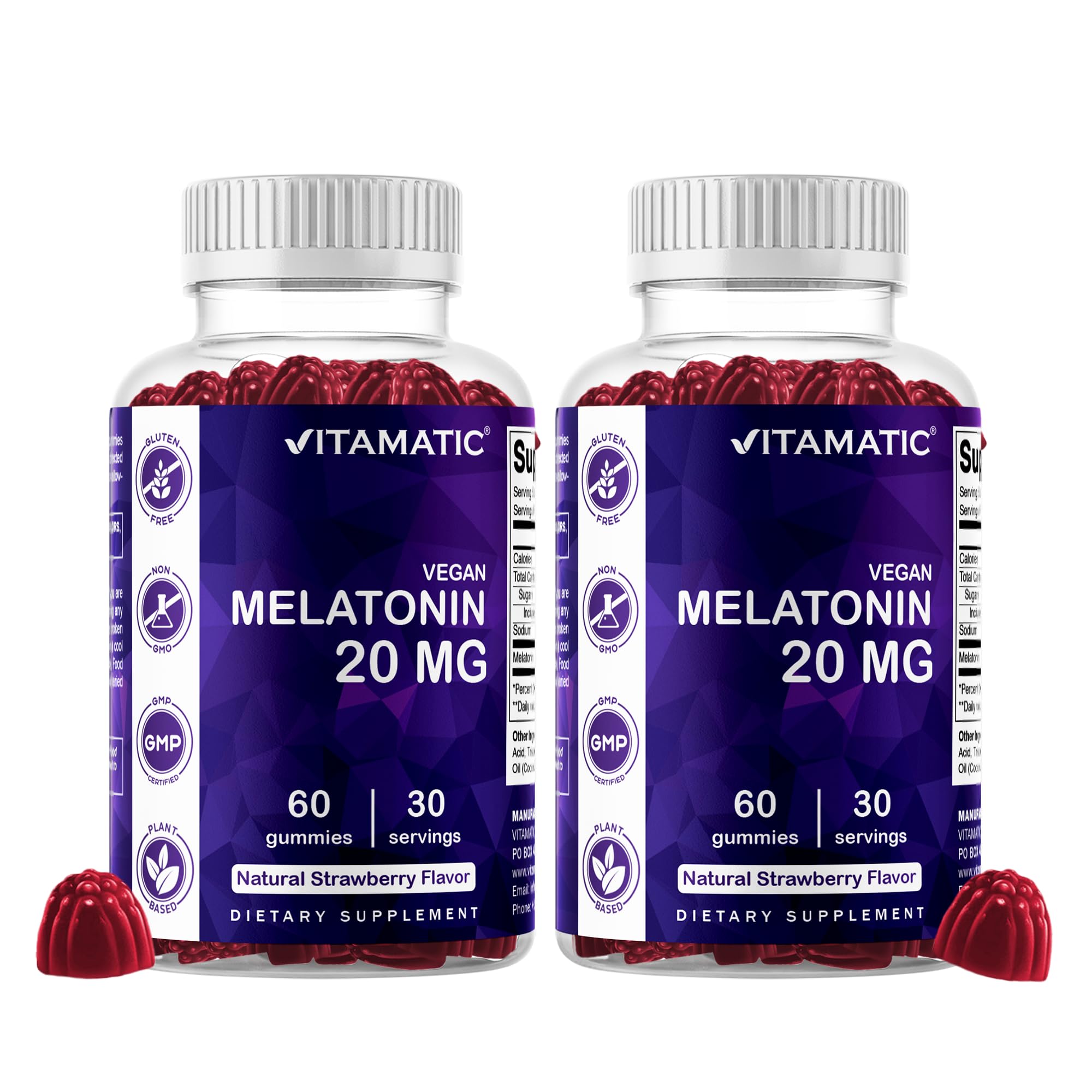 Vitamatic Melatonin Gummies 20 mg Strawberry flavour front view