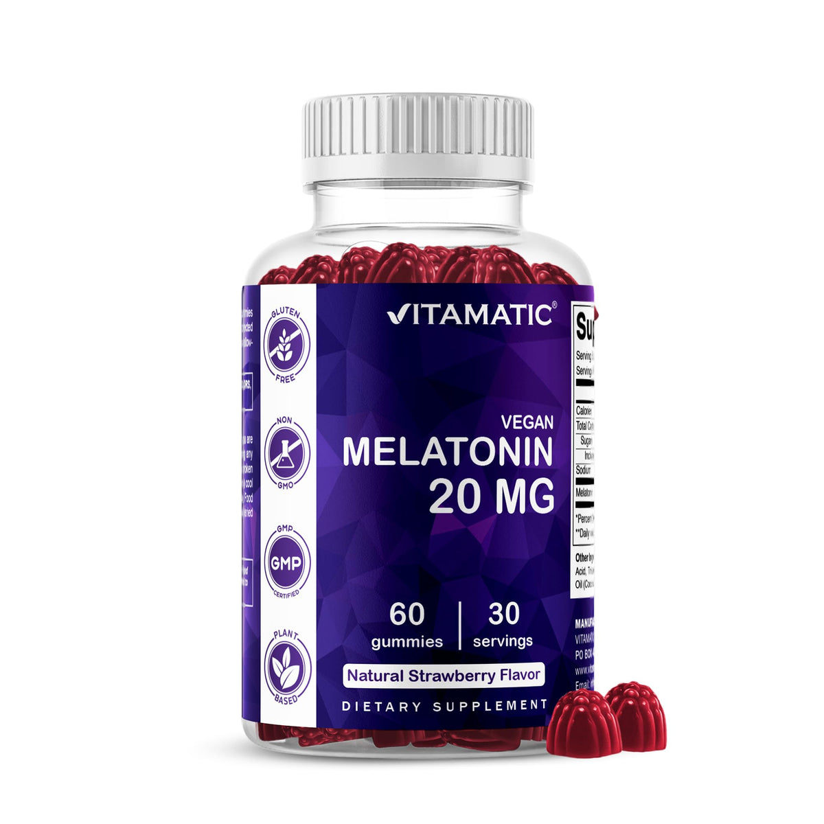 Vitamatic Melatonin Gummies 20 mg Strawberry front view