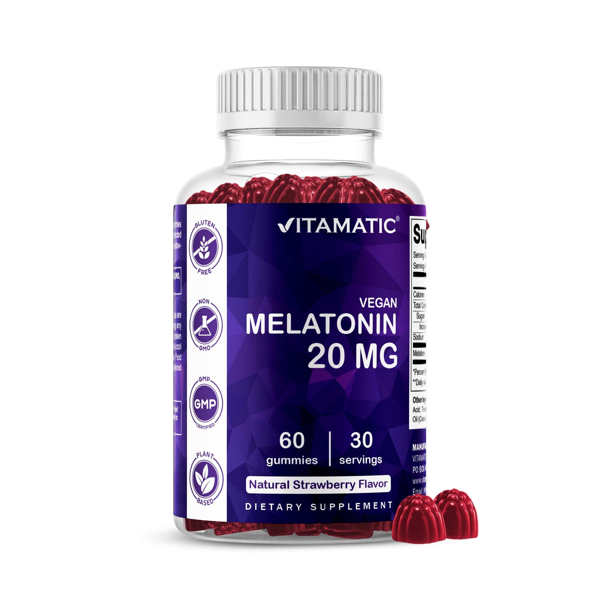 Vitamatic Melatonin Gummies 20 mg Strawberry front view