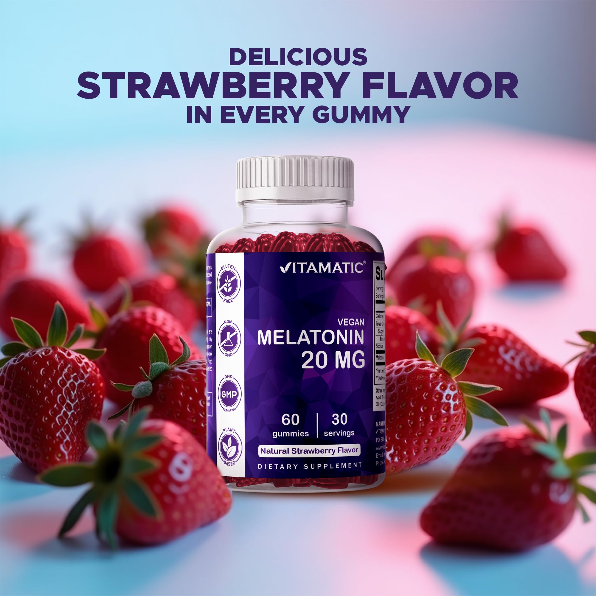 Vitamatic Melatonin Gummies 20 mg Strawberry ingredients list