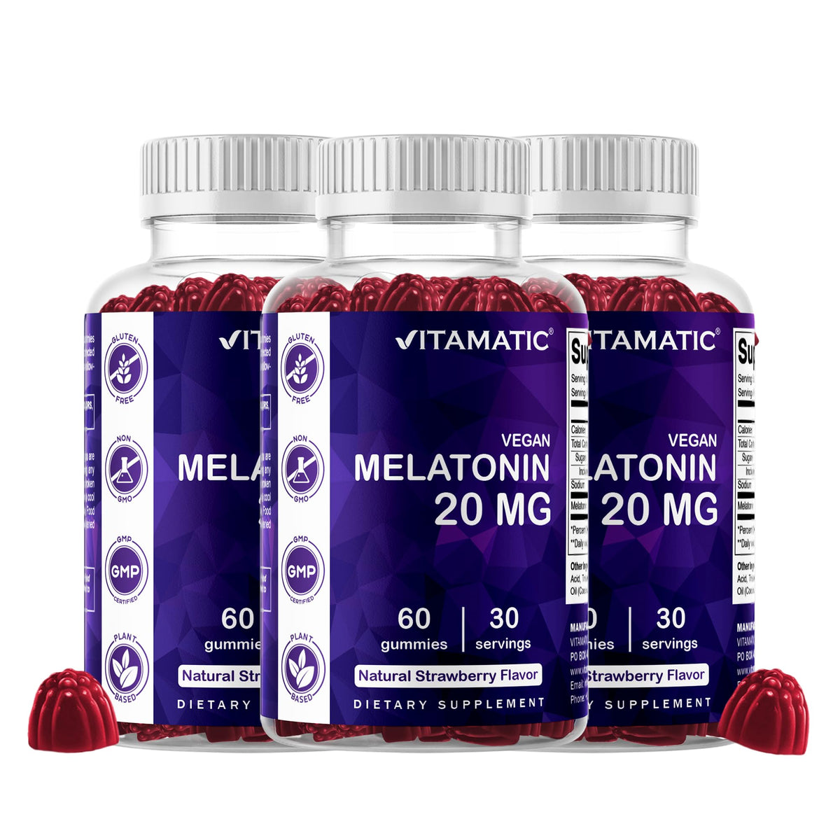 Vitamatic Melatonin Gummies 20mg front view with packaging