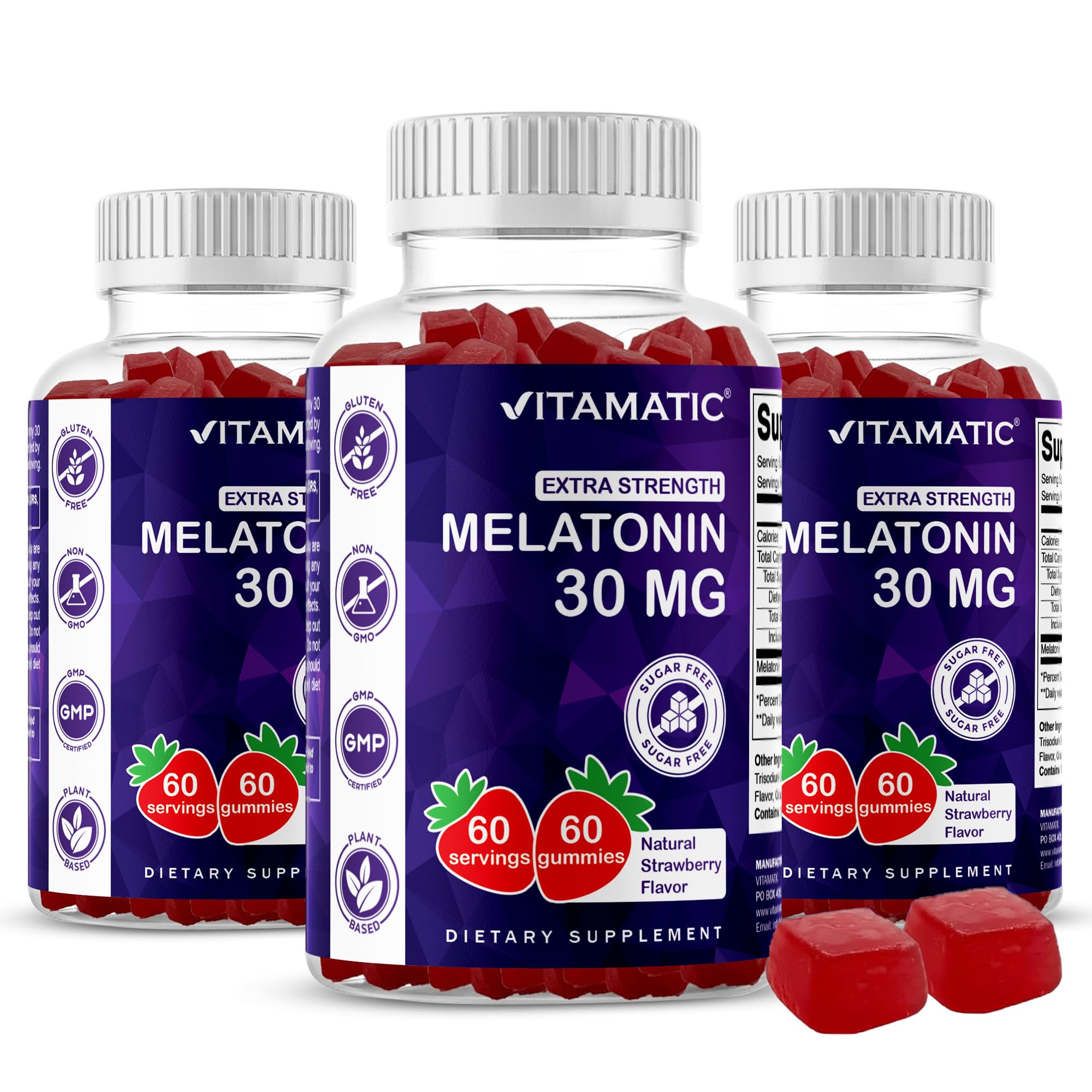 Vitamatic Melatonin Gummies 30mg vegan strawberry flavour front view