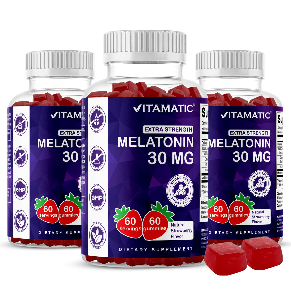 Vitamatic Melatonin Gummies 30mg vegan strawberry flavour front view