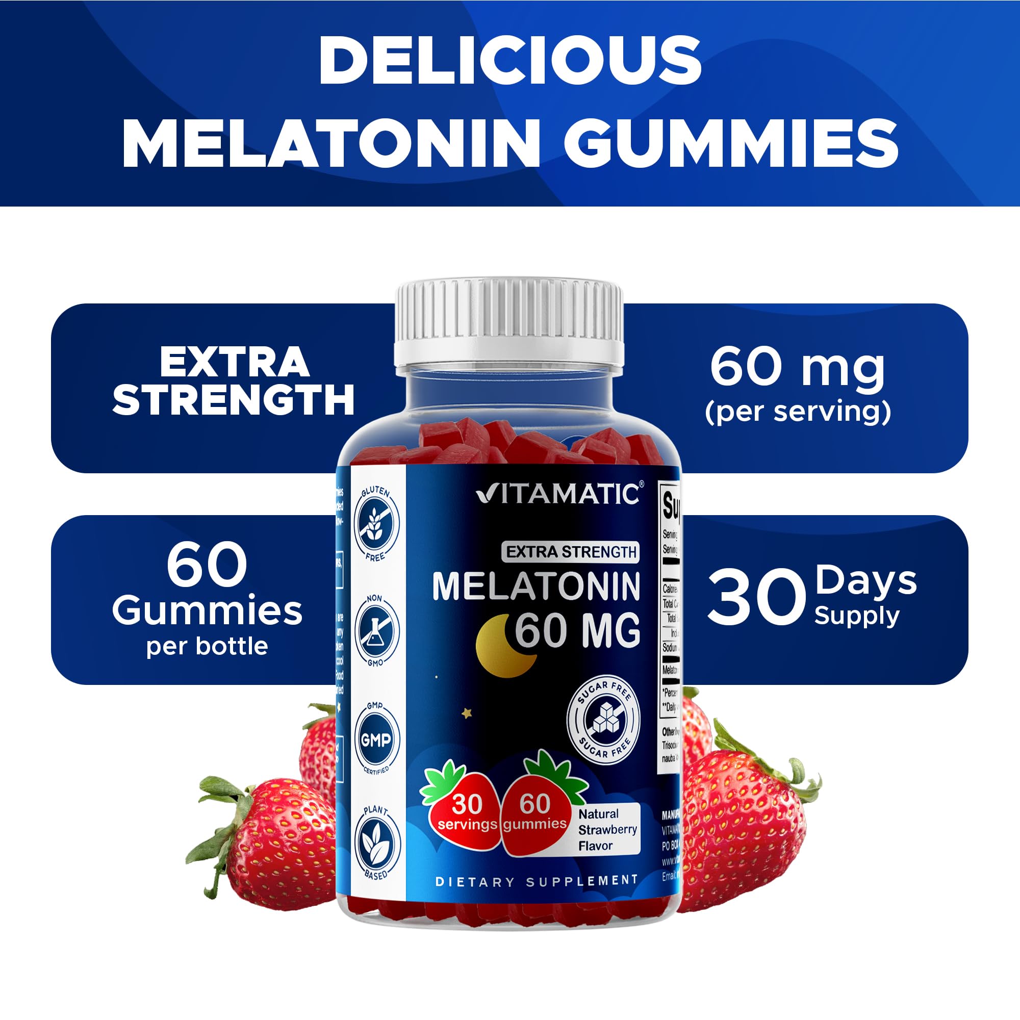 Vitamatic Melatonin Gummies back view with nutritional information
