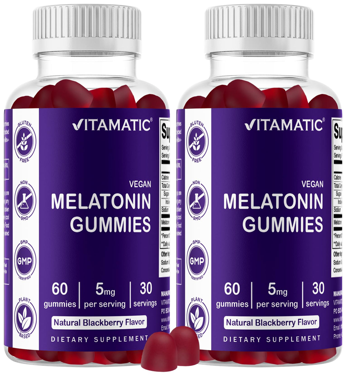 Vitamatic Melatonin Gummies bottle front view with label