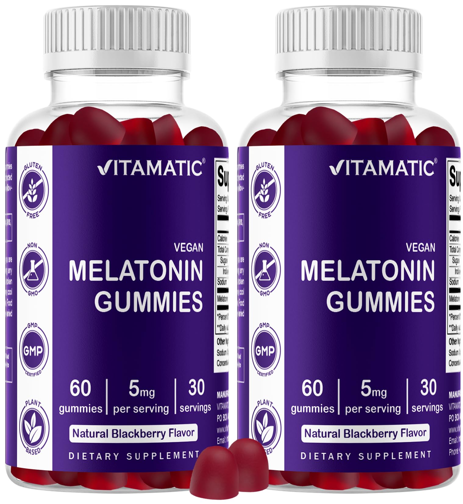 Vitamatic Melatonin Gummies bottle front view with label