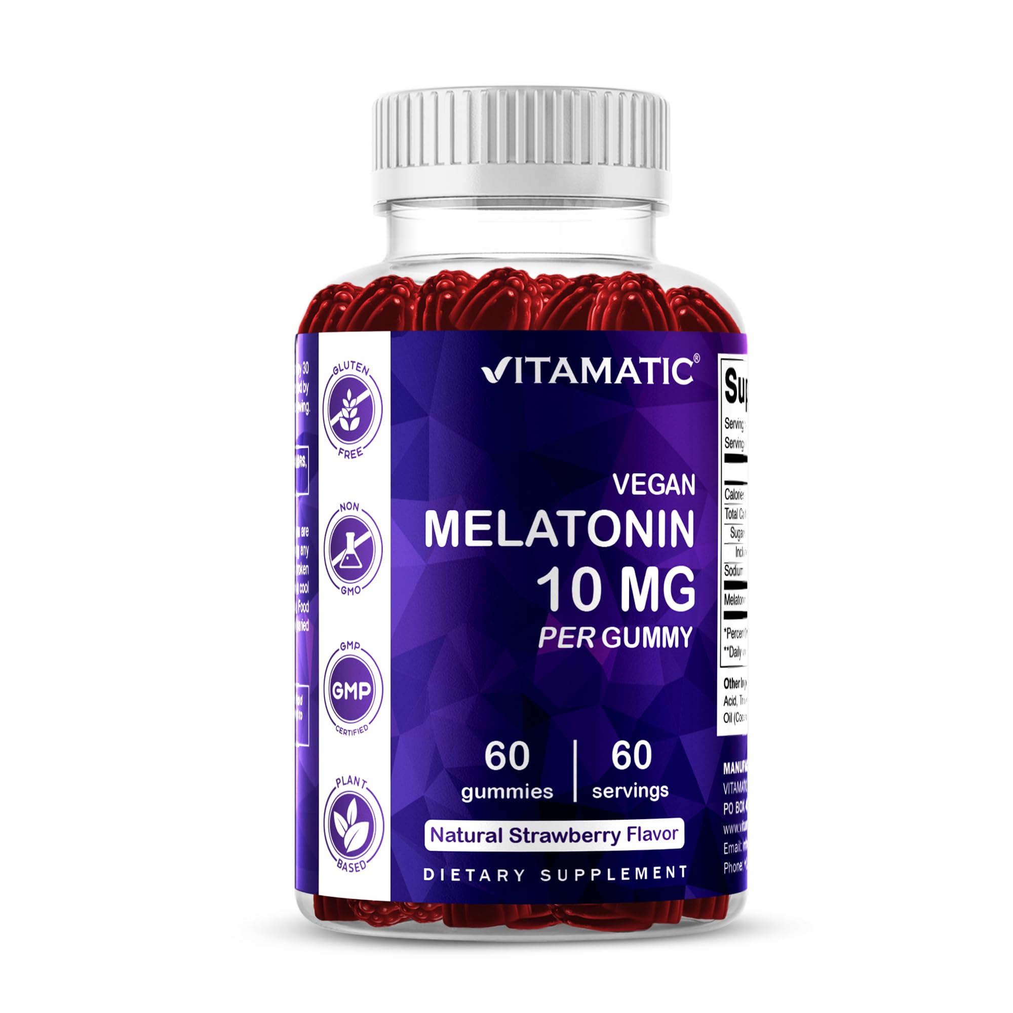 Vitamatic Melatonin Gummies front view with blackberry flavour