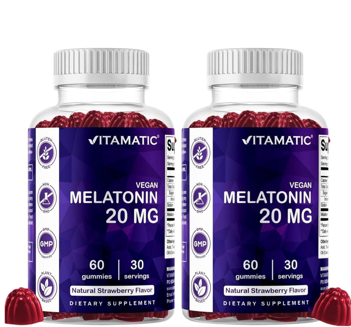 Vitamatic Melatonin Gummies front view with blackberry flavour