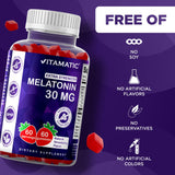Vitamatic Melatonin Gummies with a close-up of the gummy shape