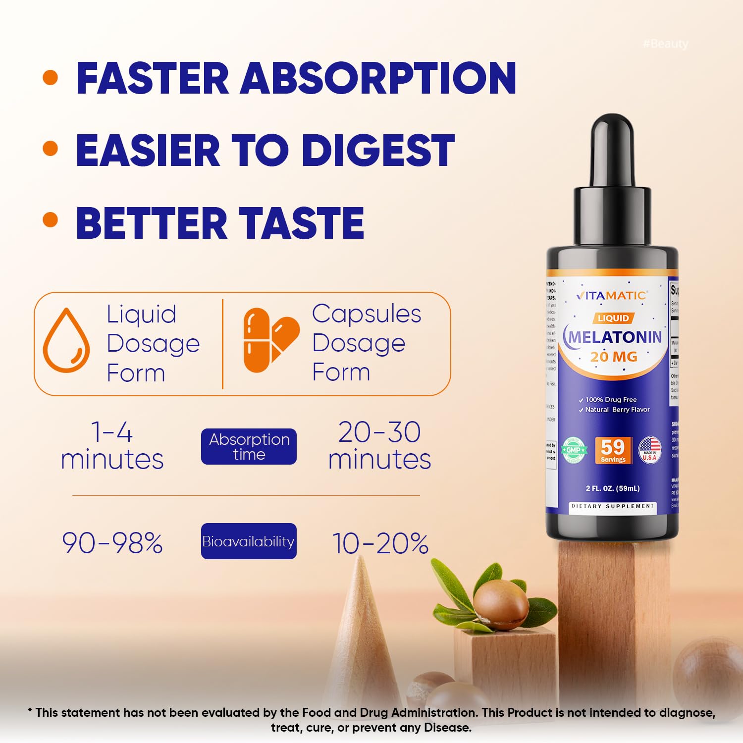 Vitamatic Melatonin Liquid Sleep Supplement 150g back view