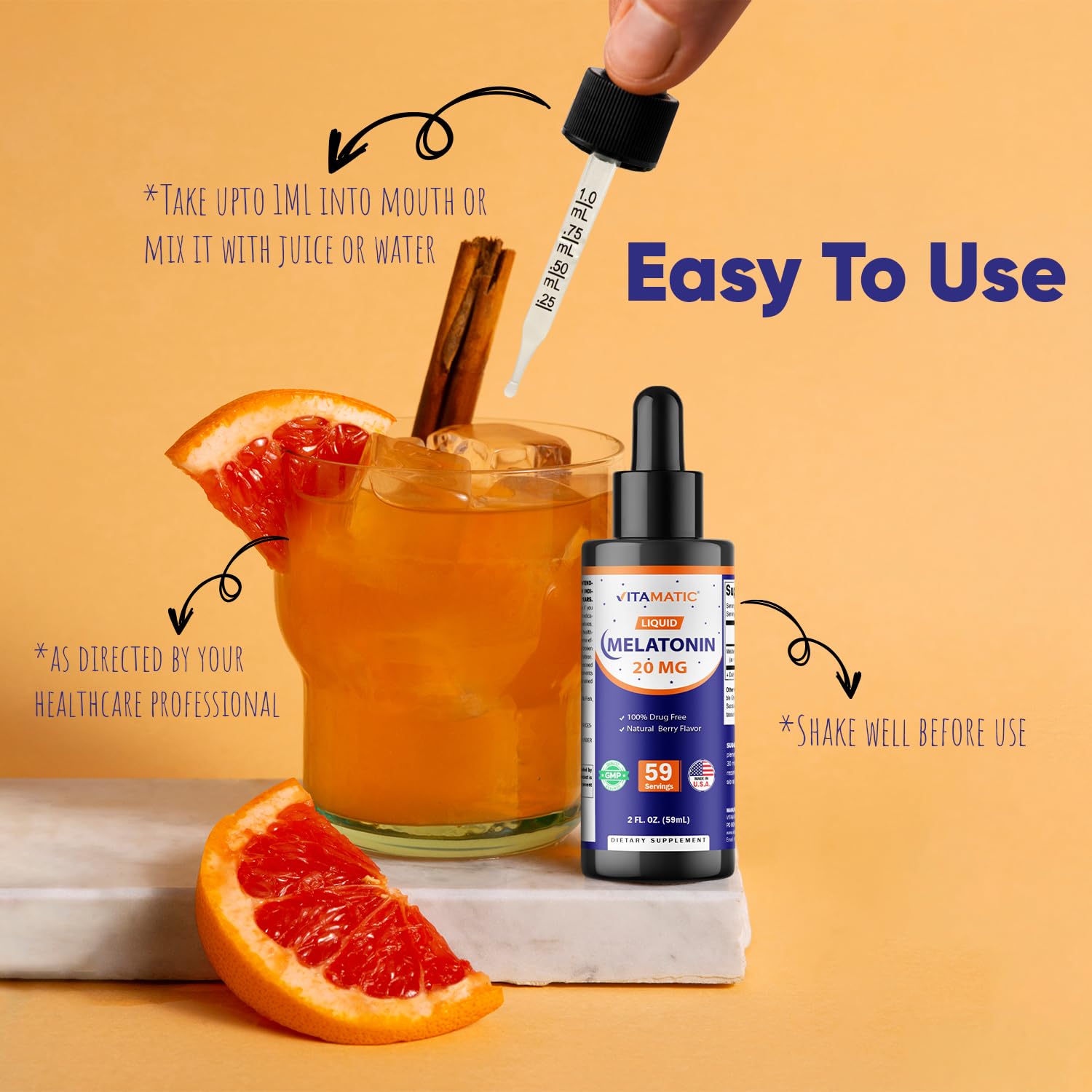 Vitamatic Melatonin Liquid Sleep Supplement 150g ingredients list
