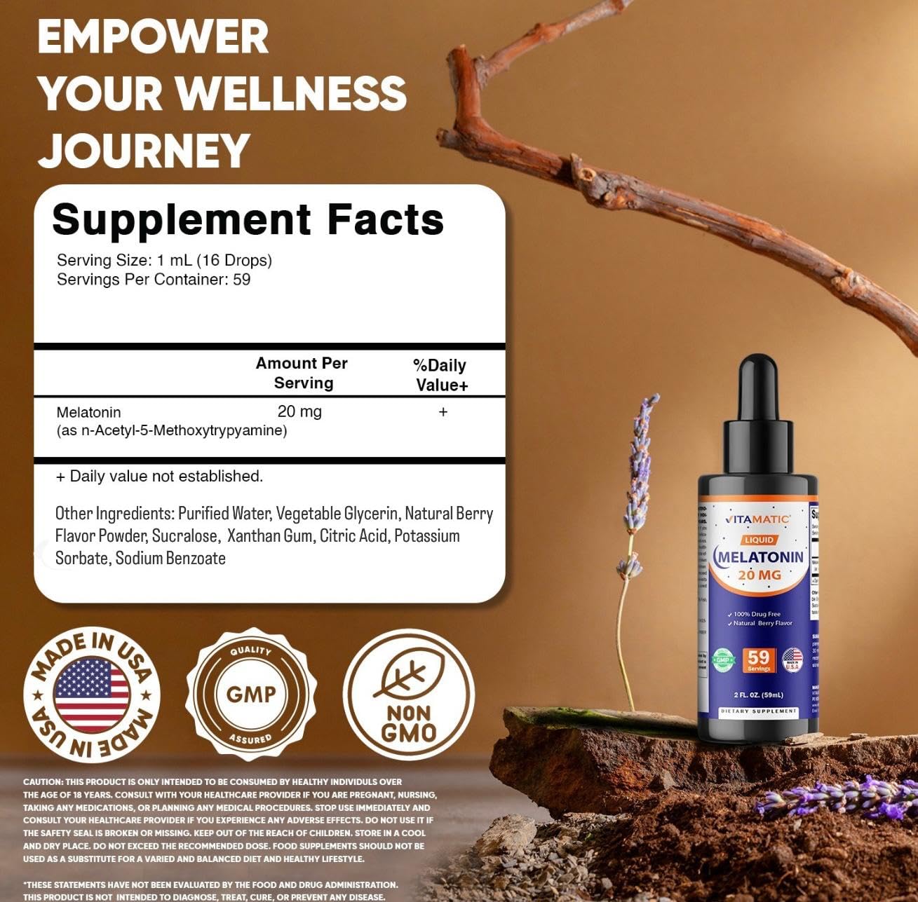 Vitamatic Melatonin Liquid Sleep Supplement 150g side view