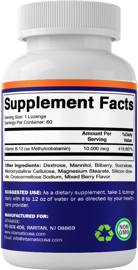 Vitamatic Methyl Vitamin B12 Lozenges bottle packaging