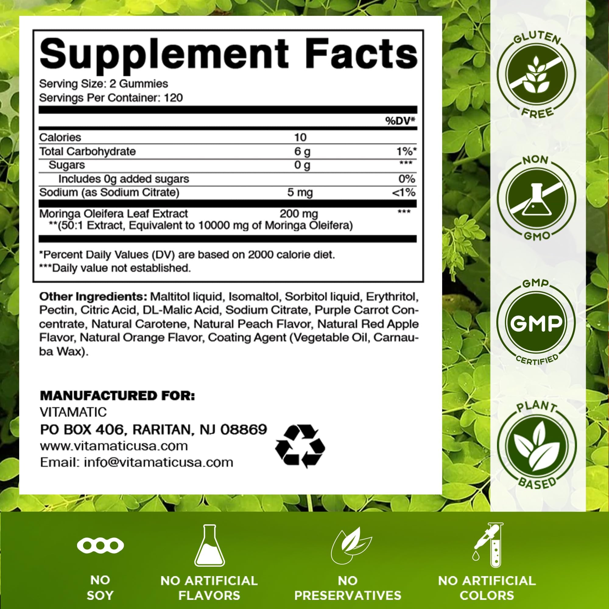 Vitamatic Moringa Gummies natural peach flavour