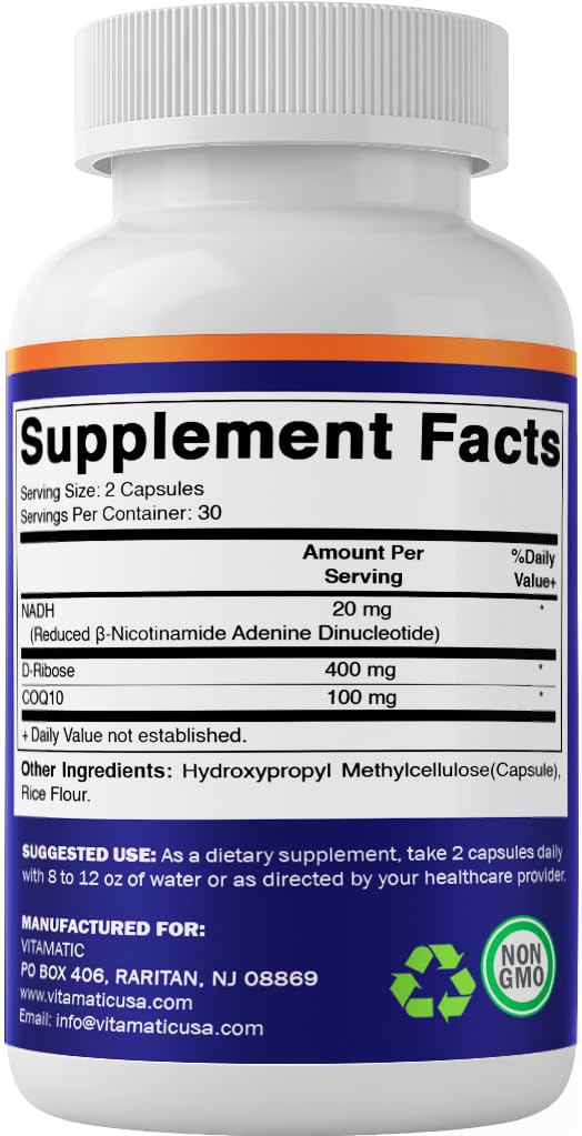Vitamatic NADH Supplement displayed with other health products