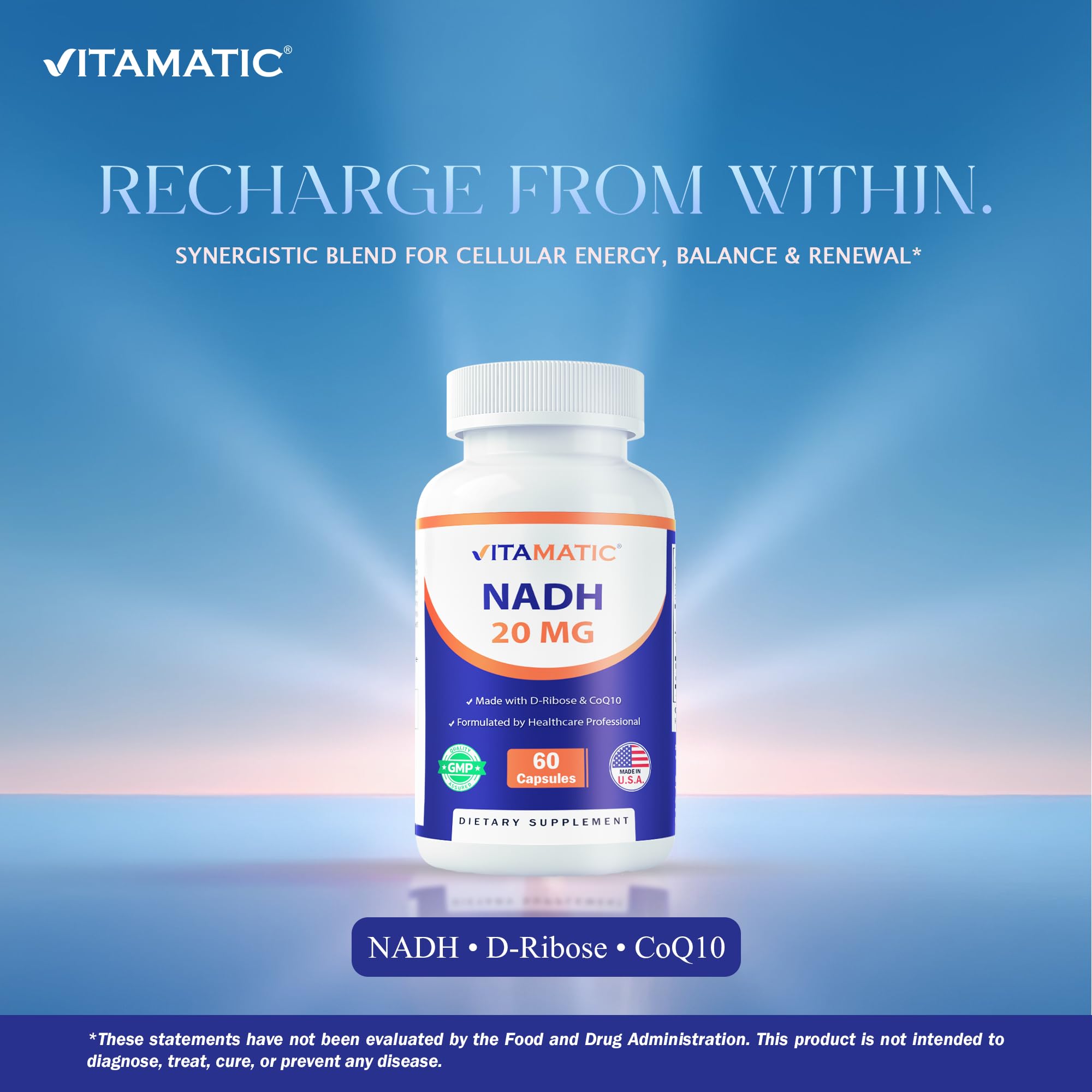 Vitamatic NADH Supplement ingredients list on the back of the bottle