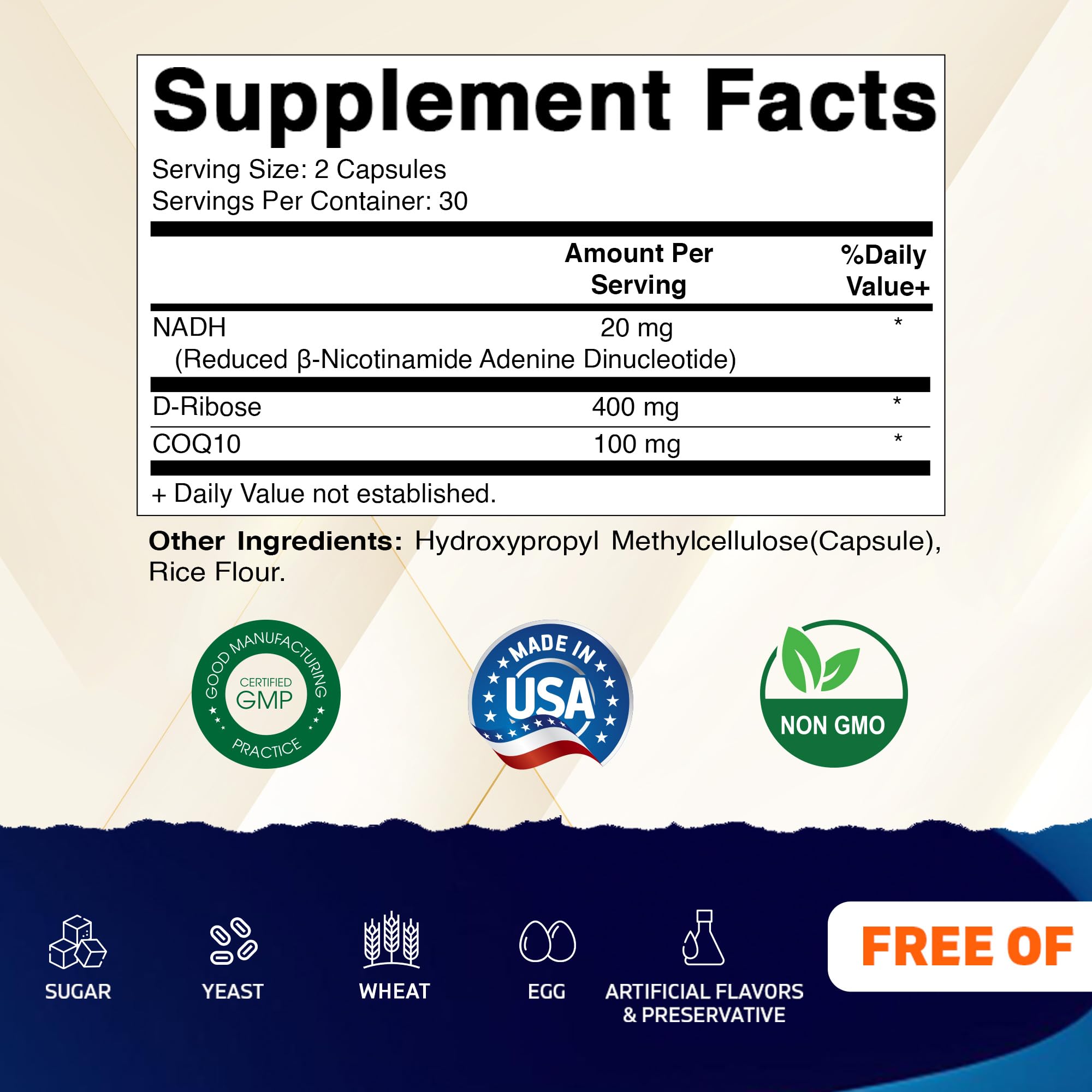 Vitamatic NADH Supplement side view showing capsule details