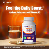 Vitamatic Niacin B3 500mg tablets back view showing ingredient list
