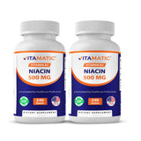 Vitamatic Niacin B3 500mg tablets front view, 240 count bottle