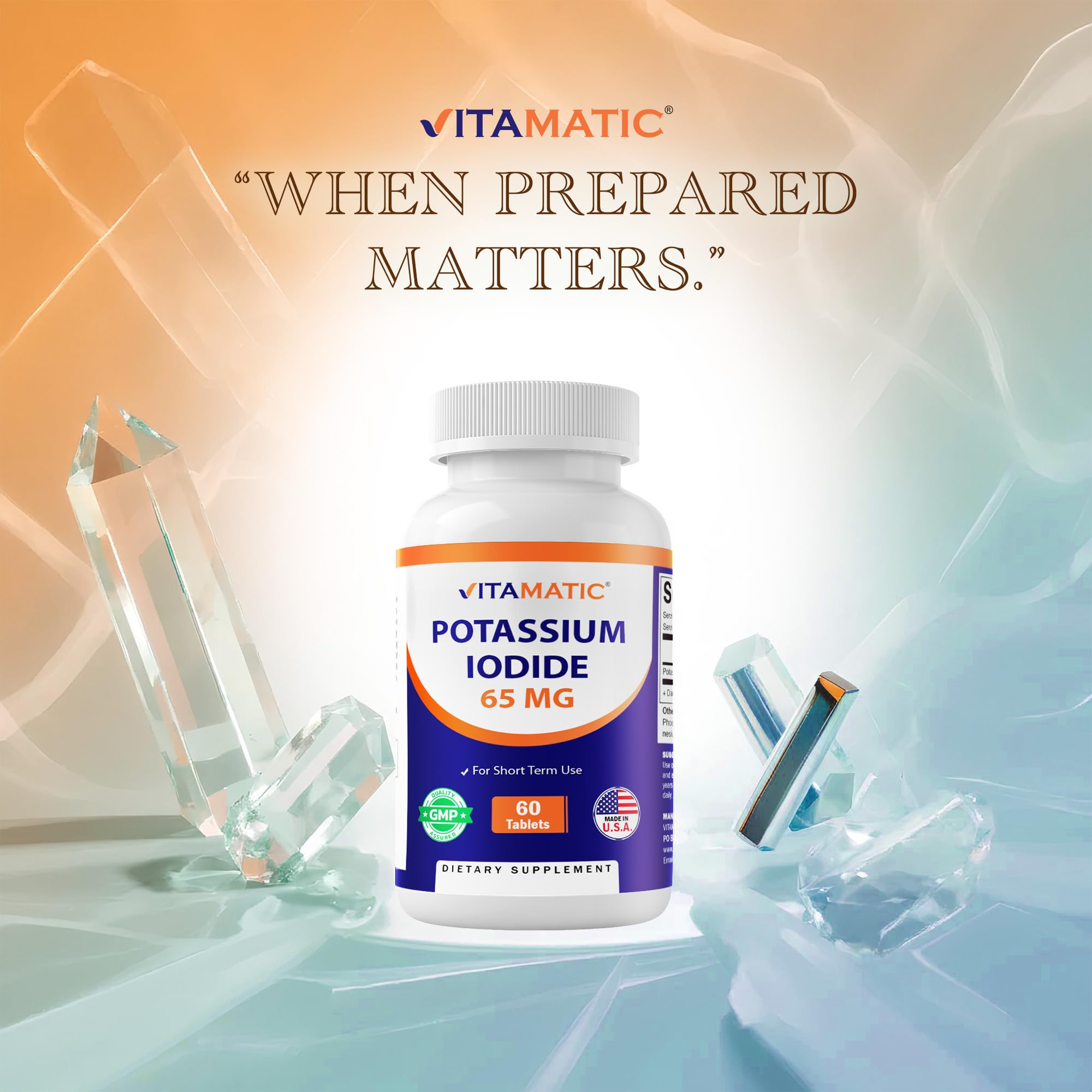 Vitamatic Potassium Iodide Tablets with a glass of water for easy consumption