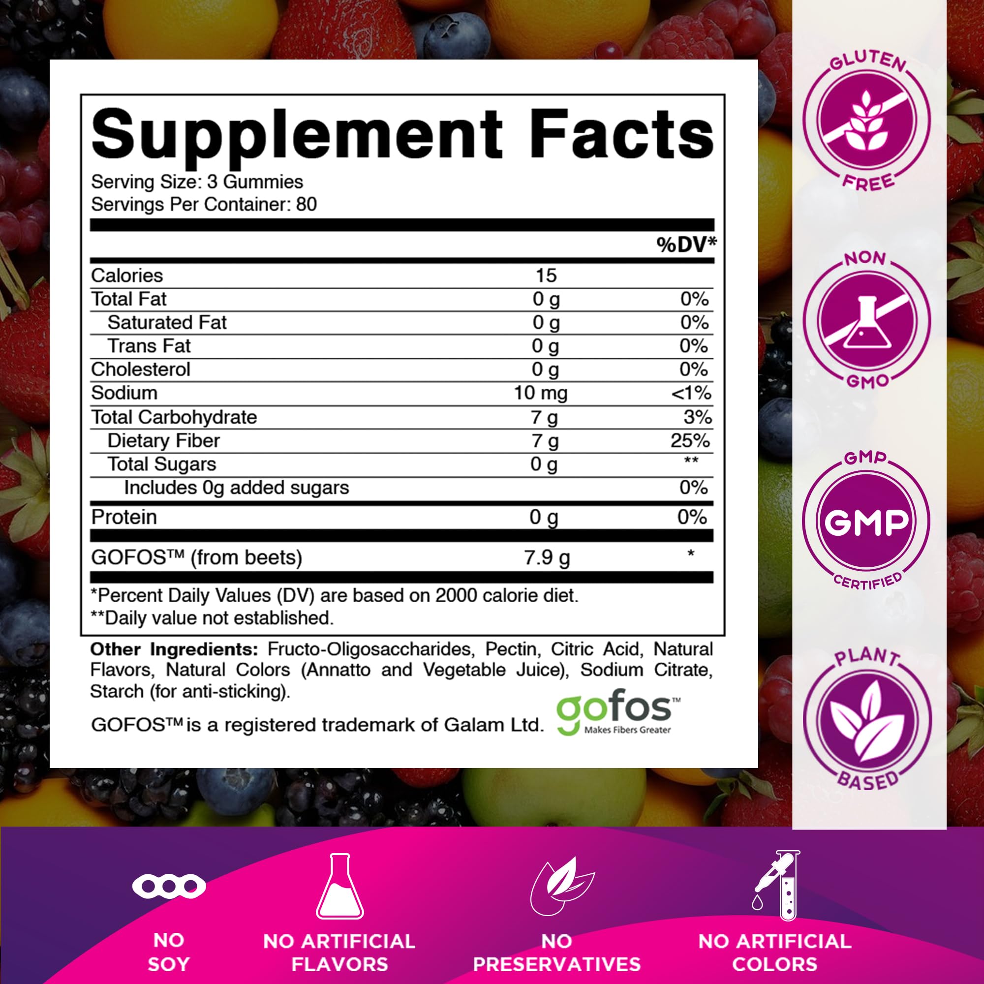 Vitamatic Prebiotic Fiber Gummies showing gummy texture and colours