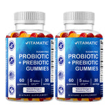 Vitamatic Probiotic Gummies front view packaging with strawberry and orange flavour