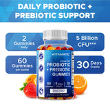 Vitamatic Probiotic Gummies in a bowl with fresh strawberries and oranges