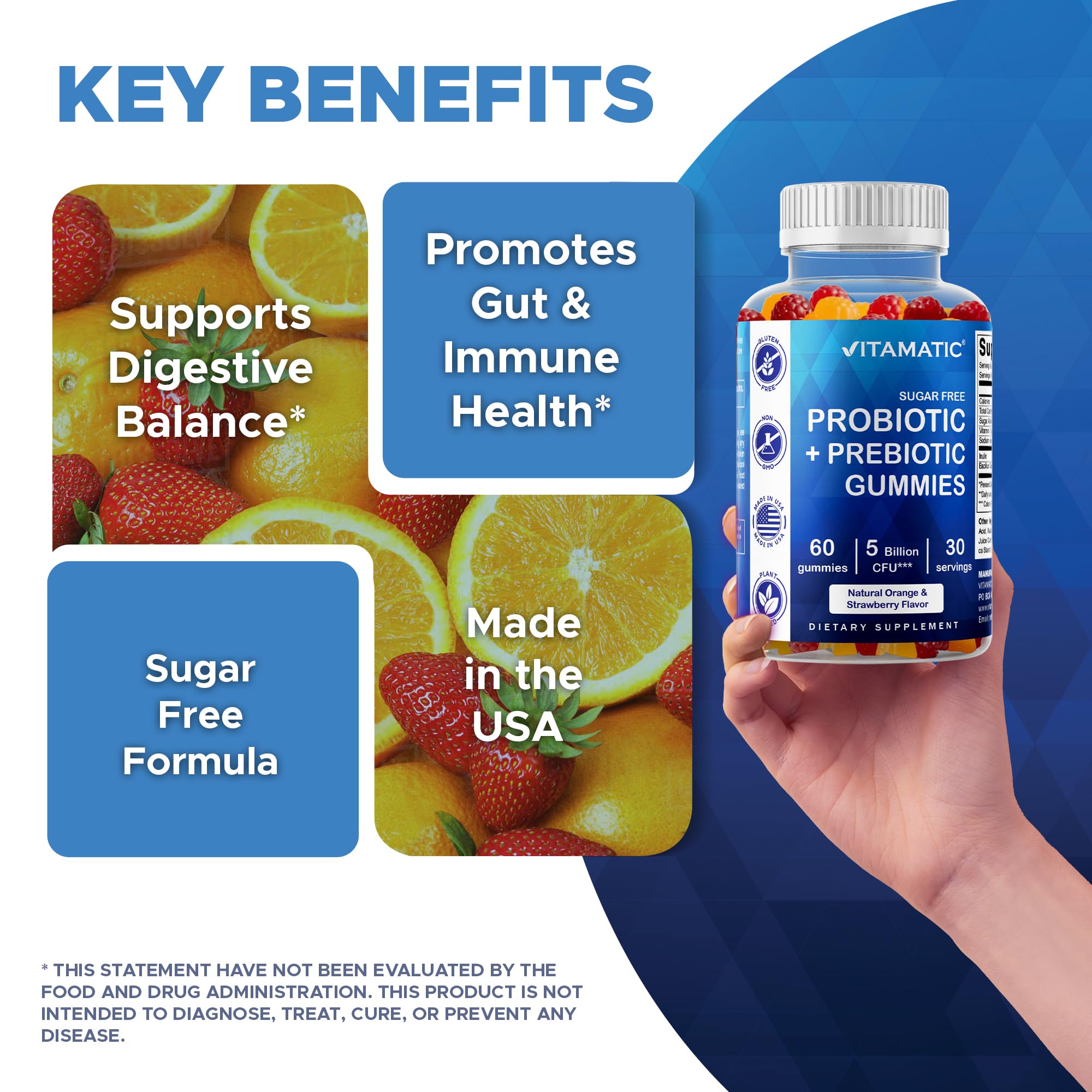 Vitamatic Probiotic Gummies nutritional information on back of packaging