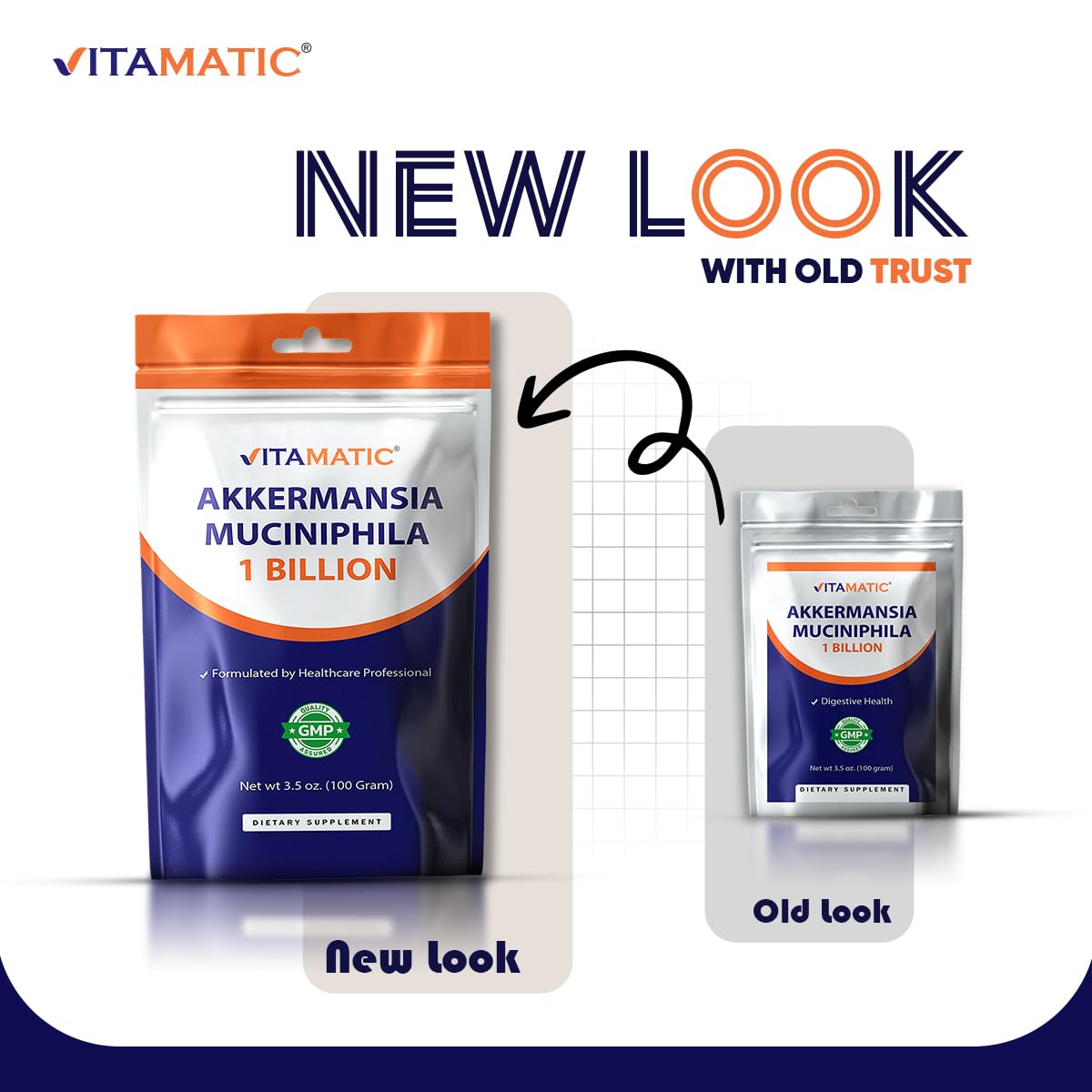 Vitamatic Probiotic Powder displayed with other supplements