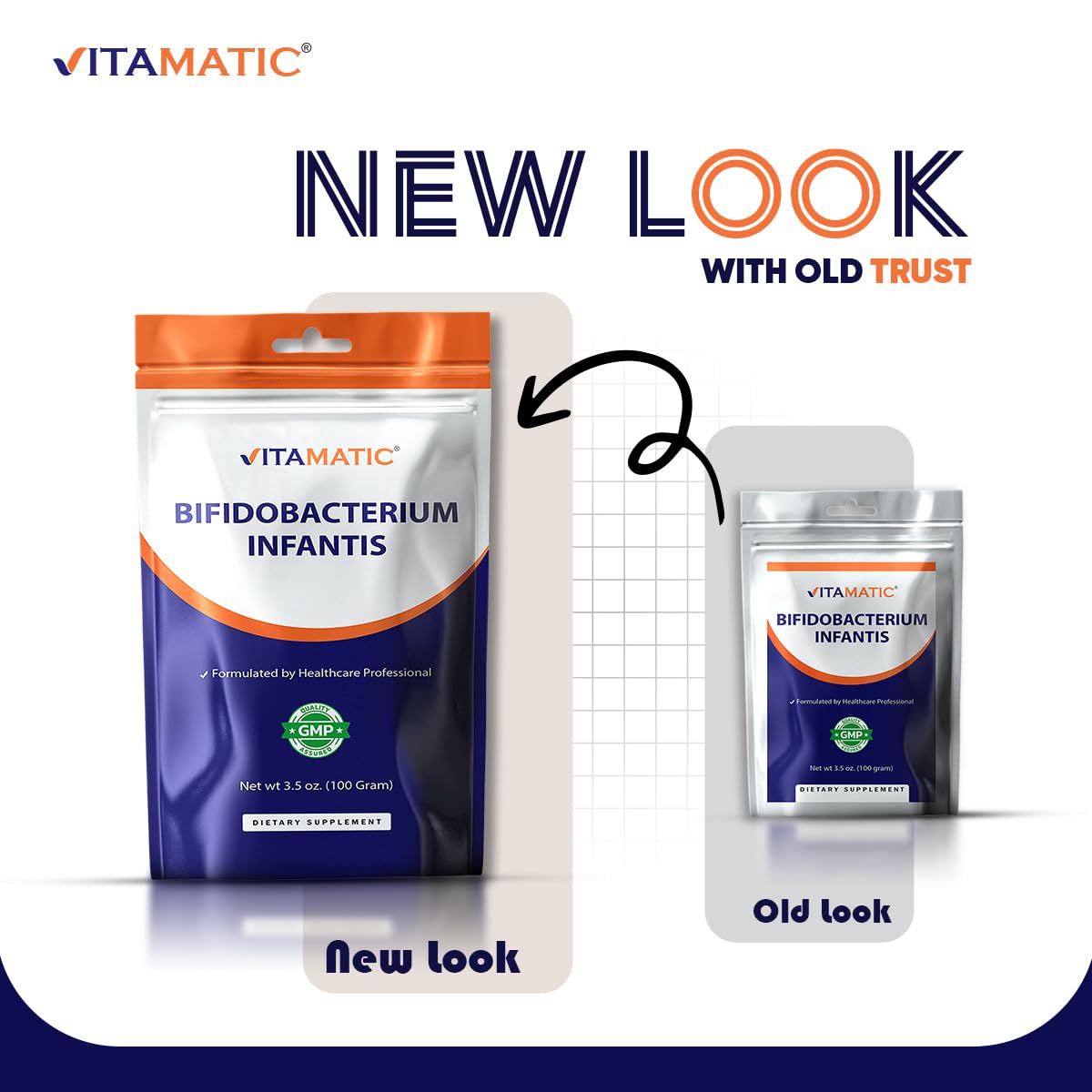 Vitamatic Probiotic Powder on a kitchen counter