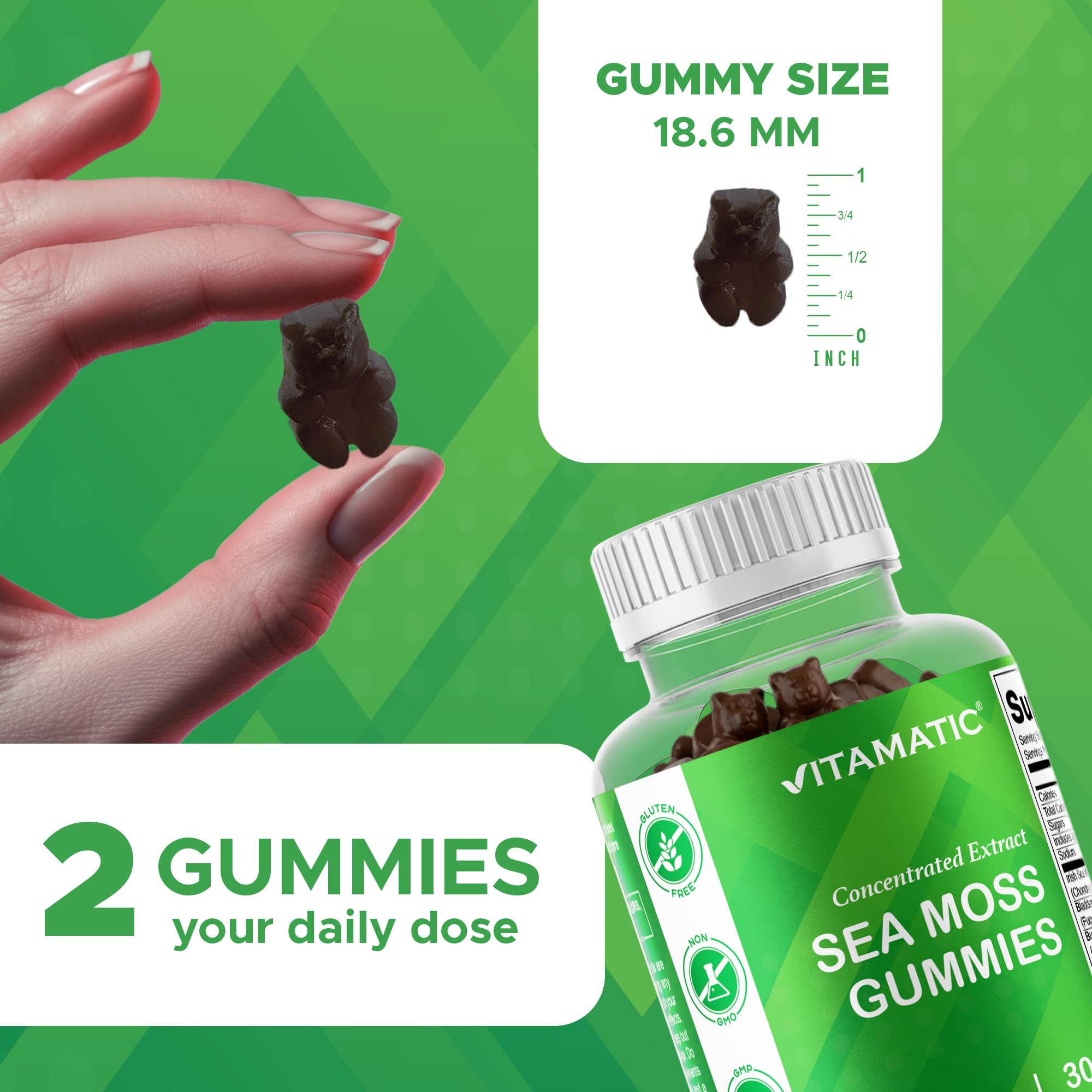 Vitamatic Sea Moss Gummies back view with nutritional information