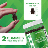 Vitamatic Sea Moss Gummies displayed on a wooden table with fresh raspberries