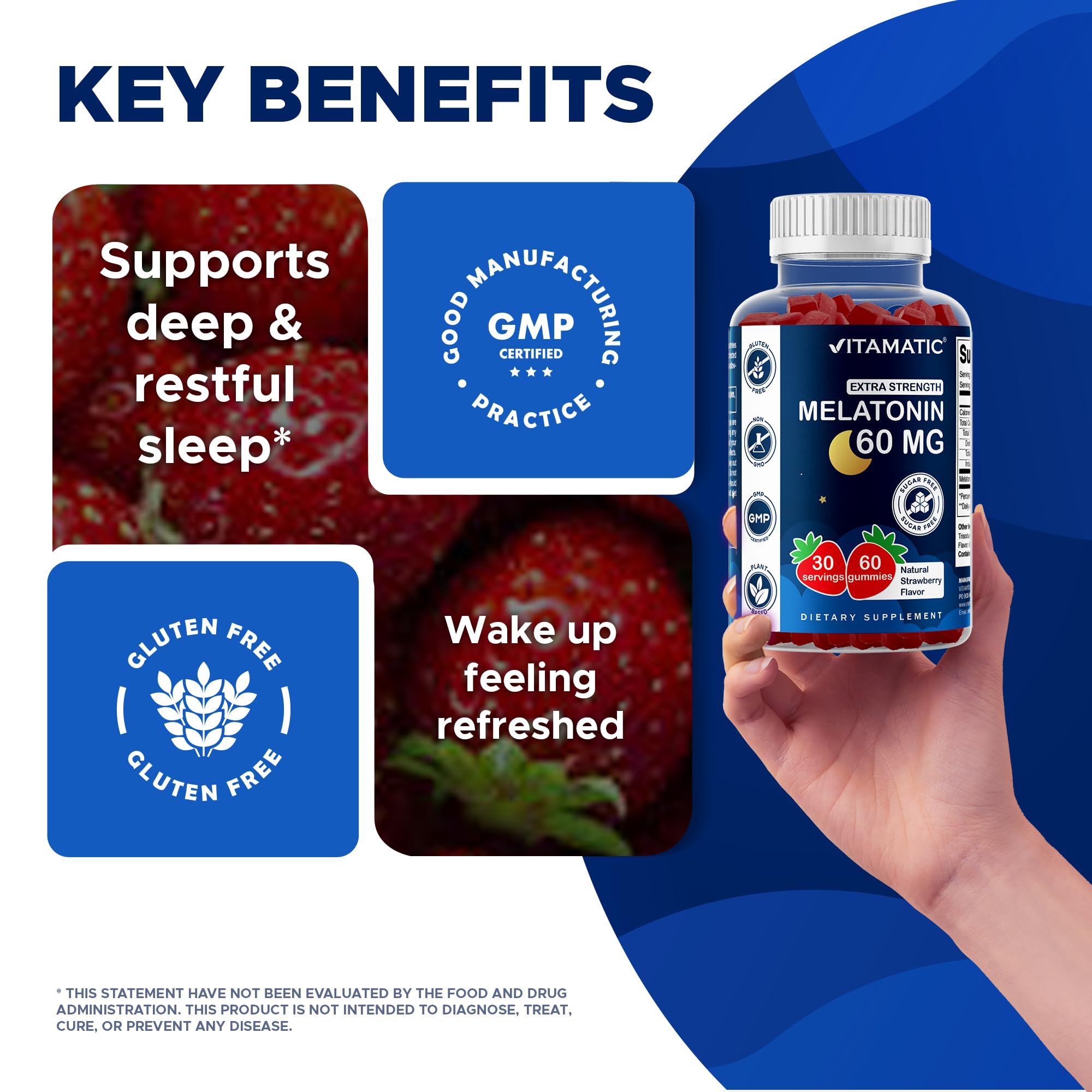 Vitamatic Sugar Free Melatonin Gummies on a wooden table