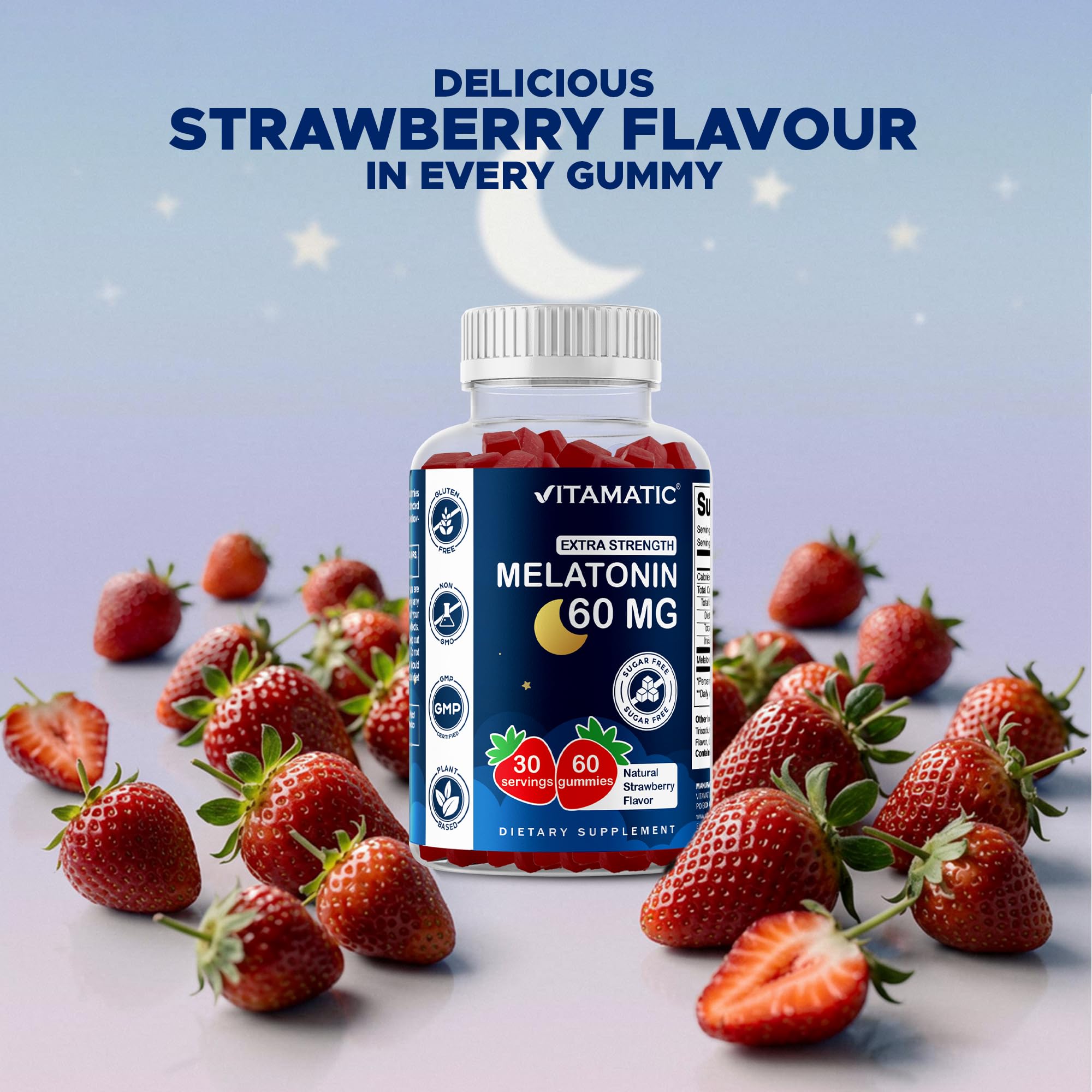Vitamatic Sugar Free Melatonin Gummies side view of packaging