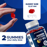 Vitamatic Sugar Free Melatonin Gummies with a natural strawberry background