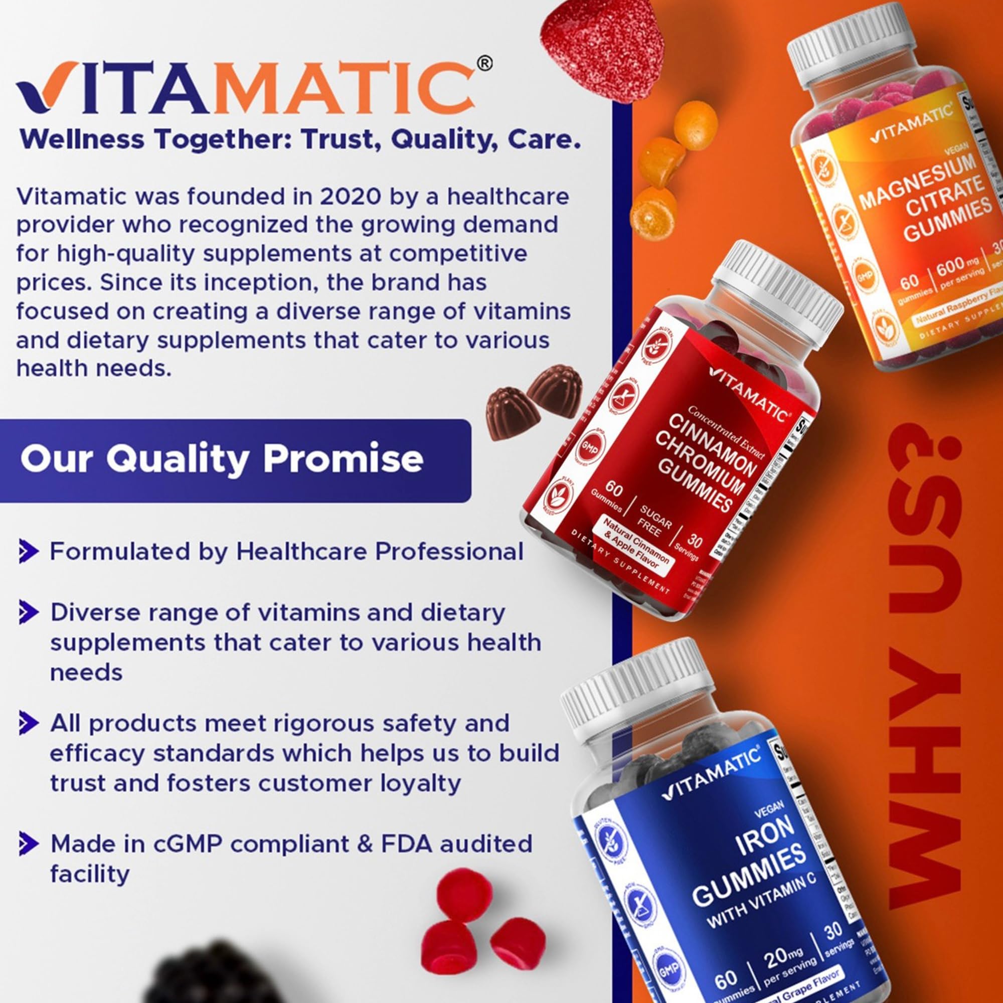 Vitamatic Sugar Free Melatonin Gummies with ingredients displayed