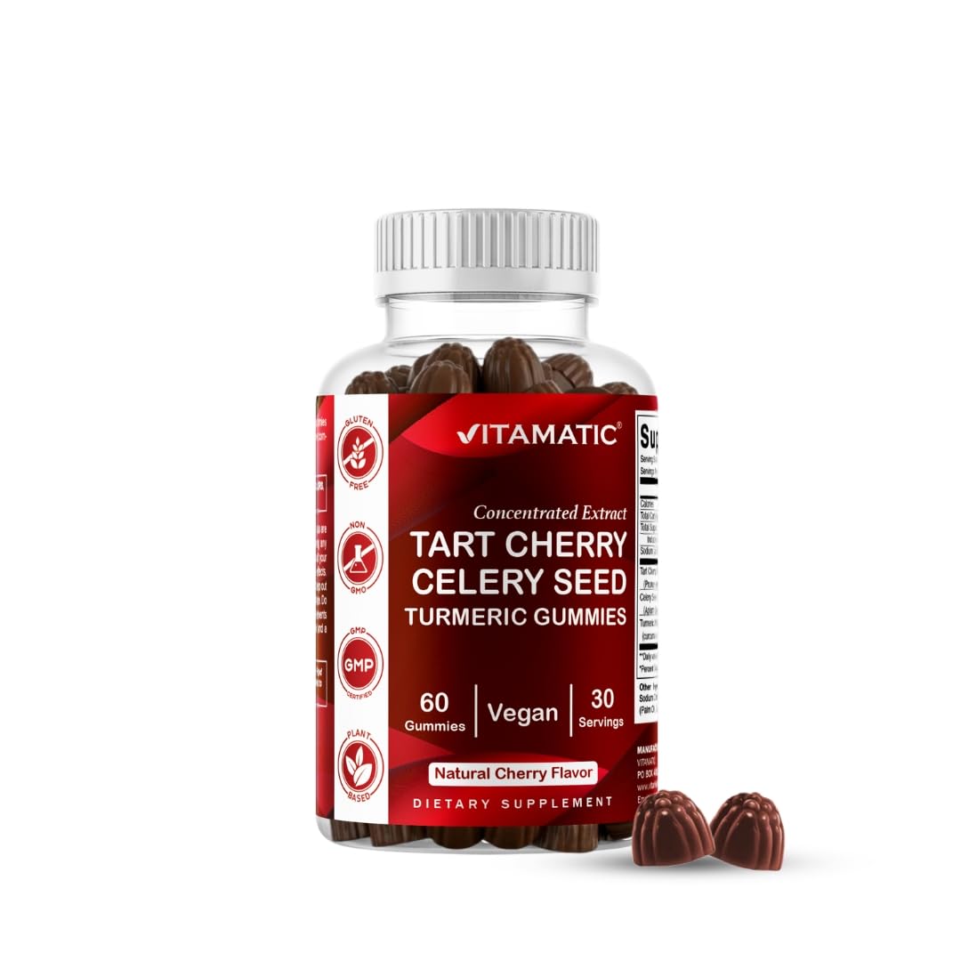 Vitamatic Tart Cherry Gummies front view with packaging