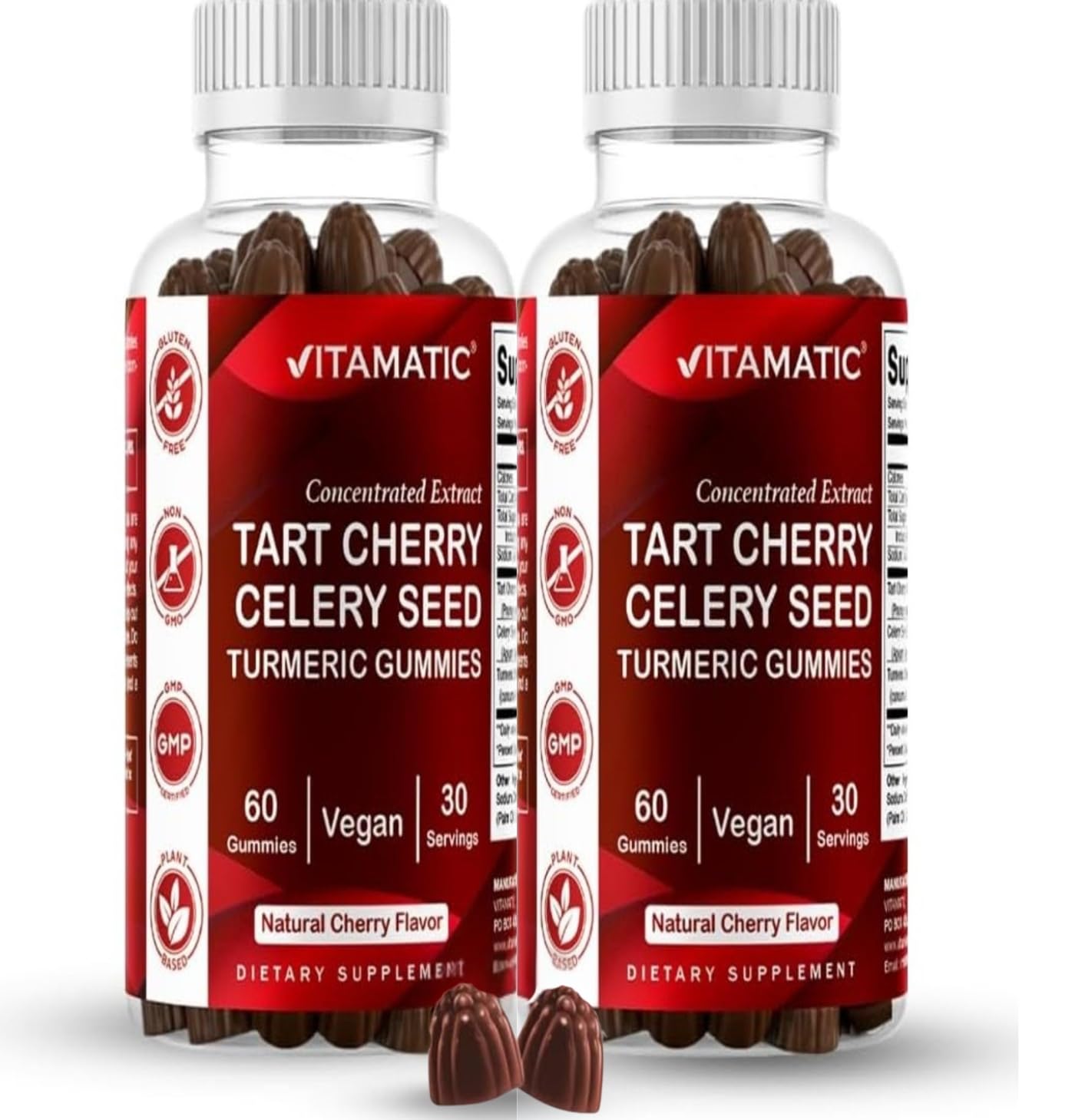 Vitamatic Tart Cherry Gummies front view with packaging