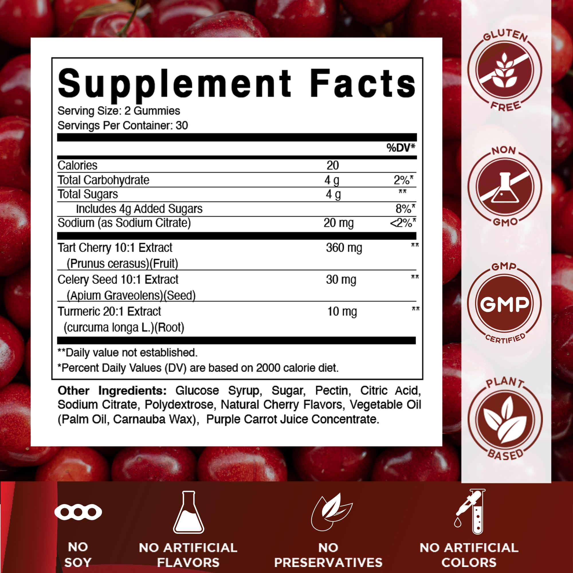 Vitamatic Tart Cherry Gummies showing natural cherry flavour