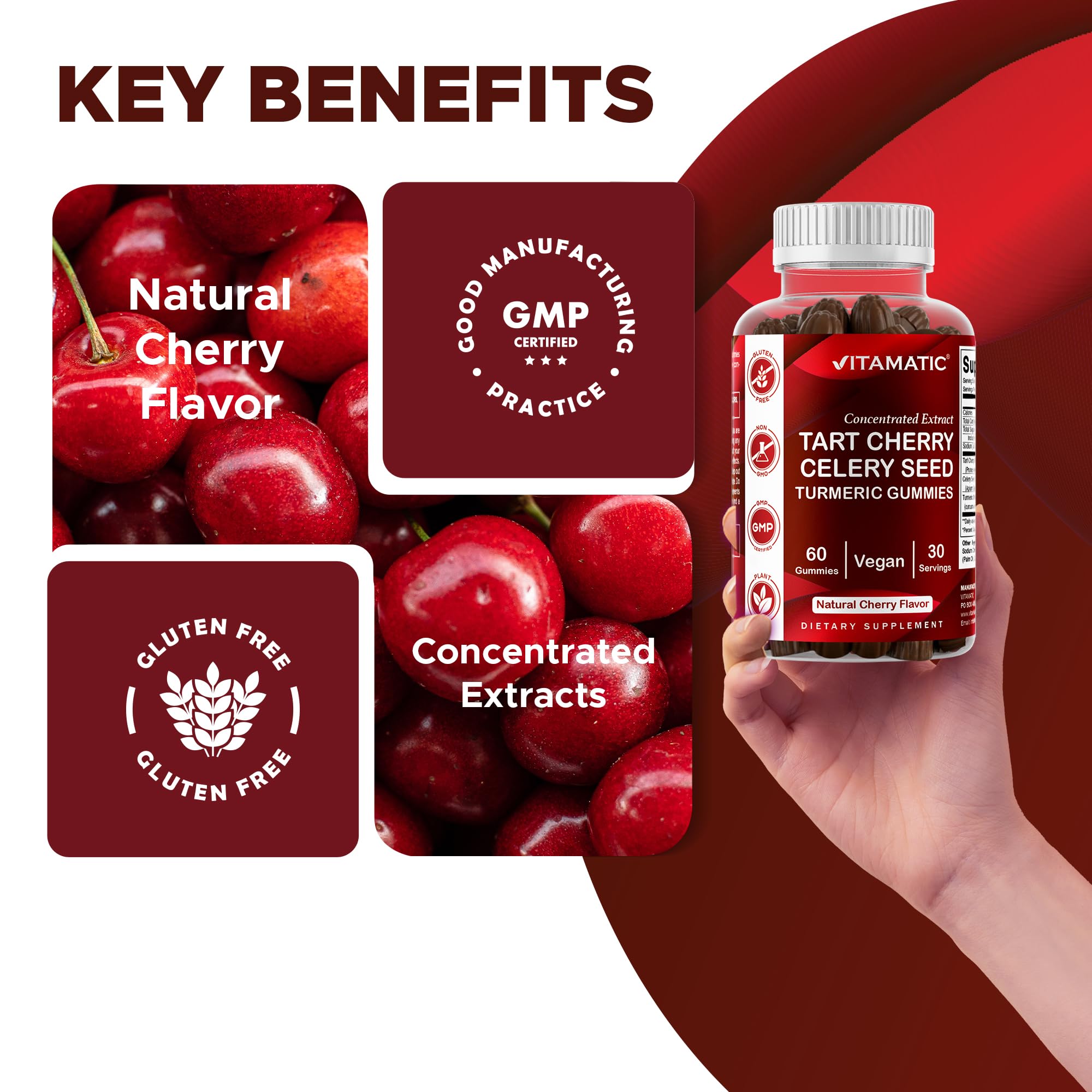 Vitamatic Tart Cherry Gummies with fresh cherries
