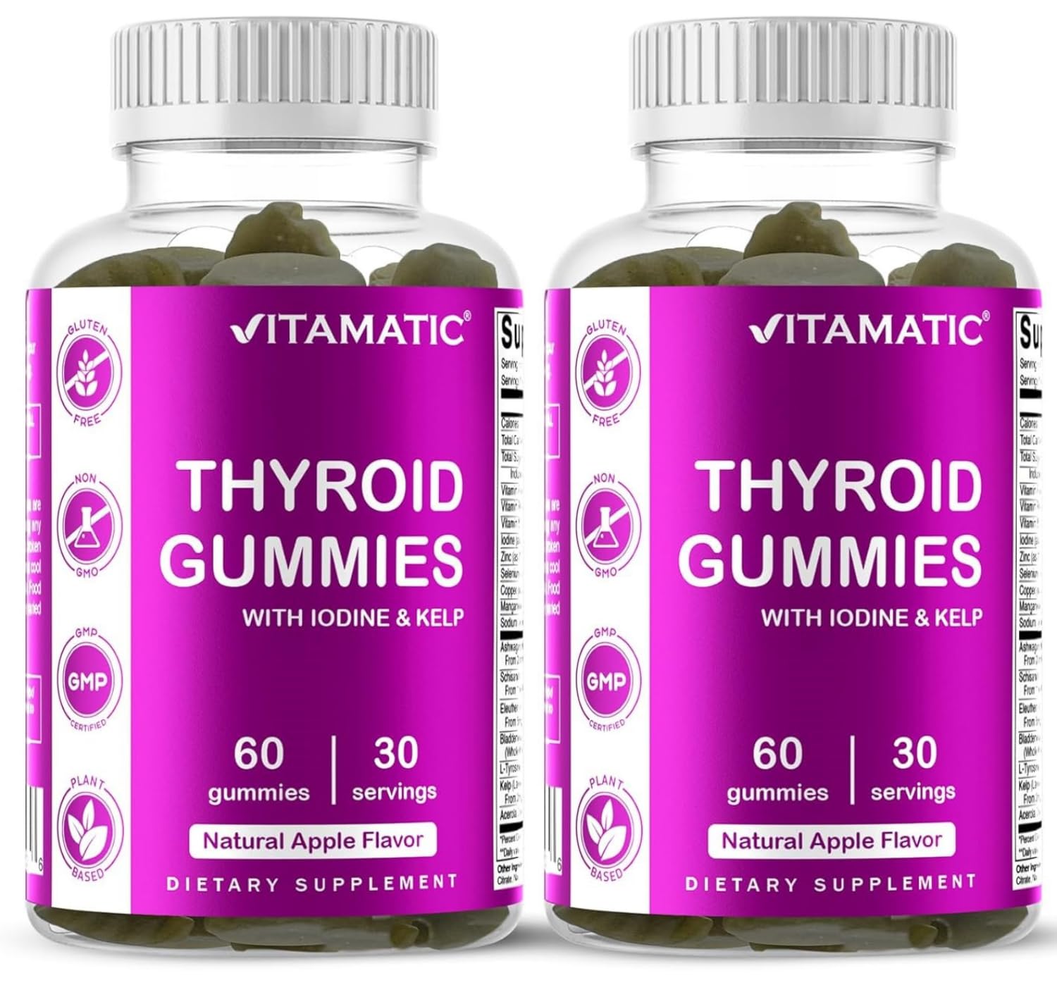 Vitamatic Thyroid Support Gummies front view with apple flavour